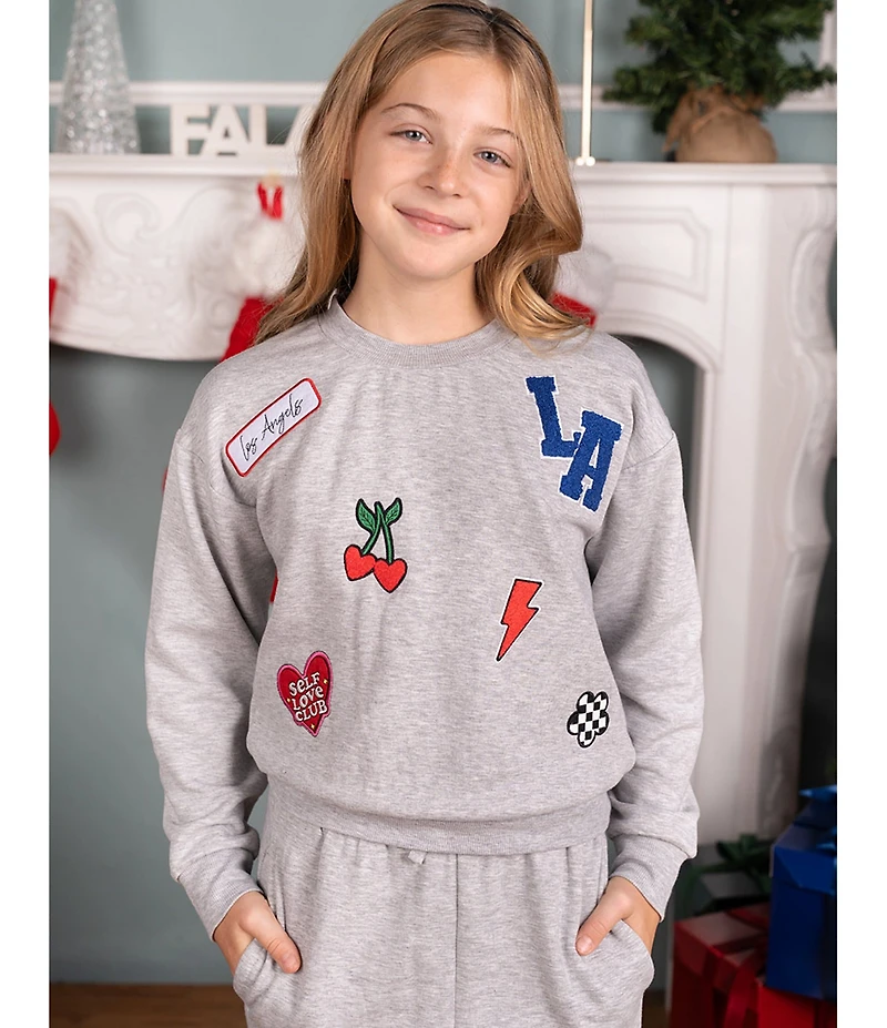 Rare Editions Big Girls Long-Sleeve Patch Artwork PolarFleece Sweatshirt & Matching Jogger Pants Set