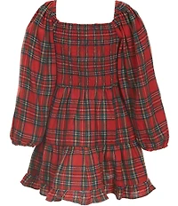 Rare Editions Big Girls Long-Sleeve Plaid Bow-Accented Fit-And-Flare Dress