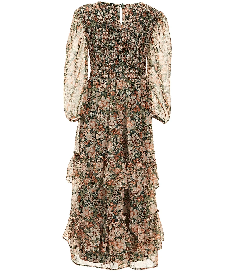 Rare Editions Big Girls Long Sleeve Printed Chiffon Maxi Dress