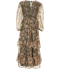 Rare Editions Big Girls Long Sleeve Printed Chiffon Maxi Dress