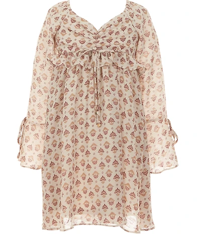 Rare Editions Big Girls Long Sleeve Printed Empire Waist Chiffon Dress