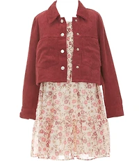 Rare Editions Big Girls Long Sleeve Solid Jacket & Long Sleeve Printed Lurex Chiffon Dress Set