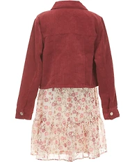 Rare Editions Big Girls Long Sleeve Solid Jacket & Long Sleeve Printed Lurex Chiffon Dress Set