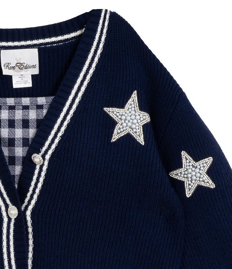 Rare Editions Big Girls Long-Sleeve Varsity-Inspired Cardigan & Sleeveless Plaid A-Line Dress Set