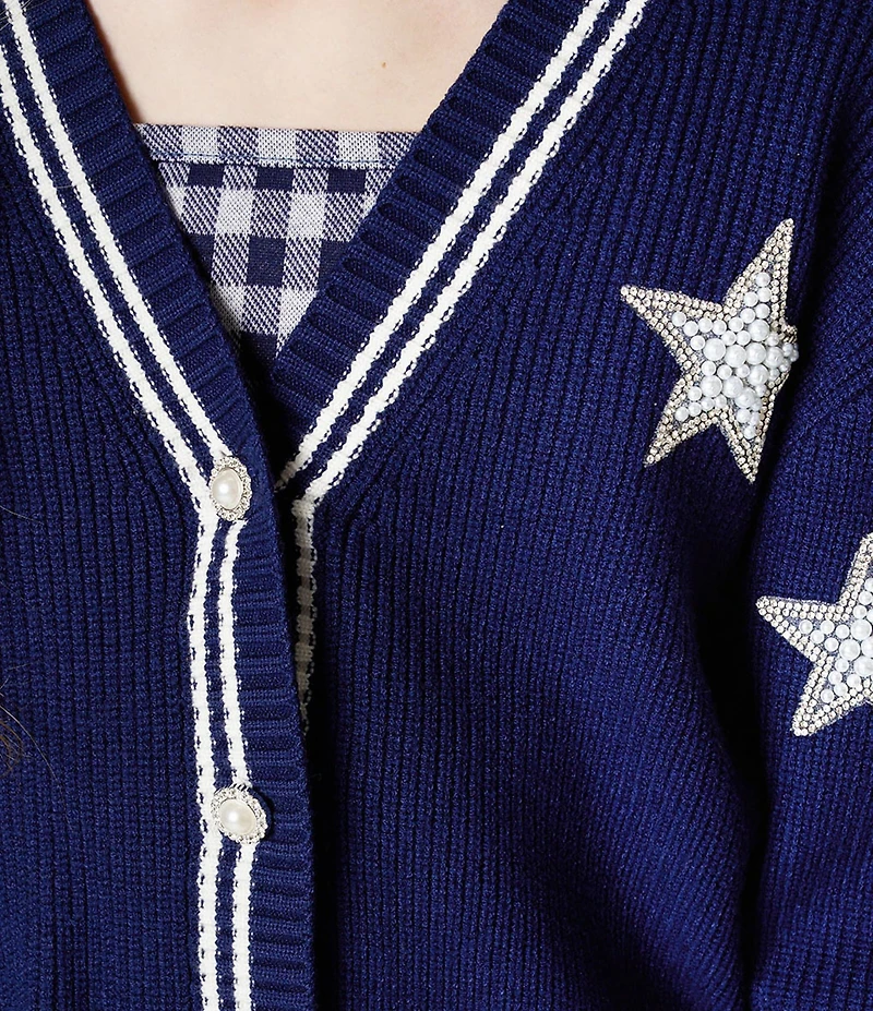 Rare Editions Big Girls Long-Sleeve Varsity-Inspired Cardigan & Sleeveless Plaid A-Line Dress Set
