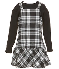 Rare Editions Big Girls Long-Sleeve Wool-Blend Sweater & Sleeveless Plaid Drop-Waist Dress