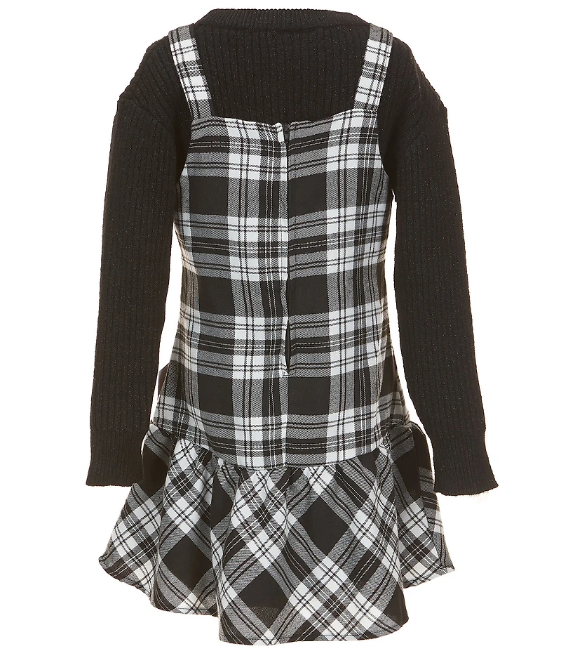 Rare Editions Big Girls Long-Sleeve Wool-Blend Sweater & Sleeveless Plaid Drop-Waist Dress