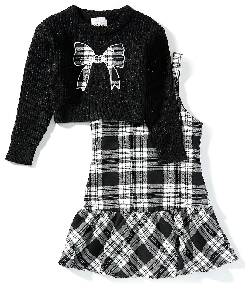 Rare Editions Big Girls Long-Sleeve Wool-Blend Sweater & Sleeveless Plaid Drop-Waist Dress