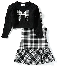 Rare Editions Big Girls Long-Sleeve Wool-Blend Sweater & Sleeveless Plaid Drop-Waist Dress