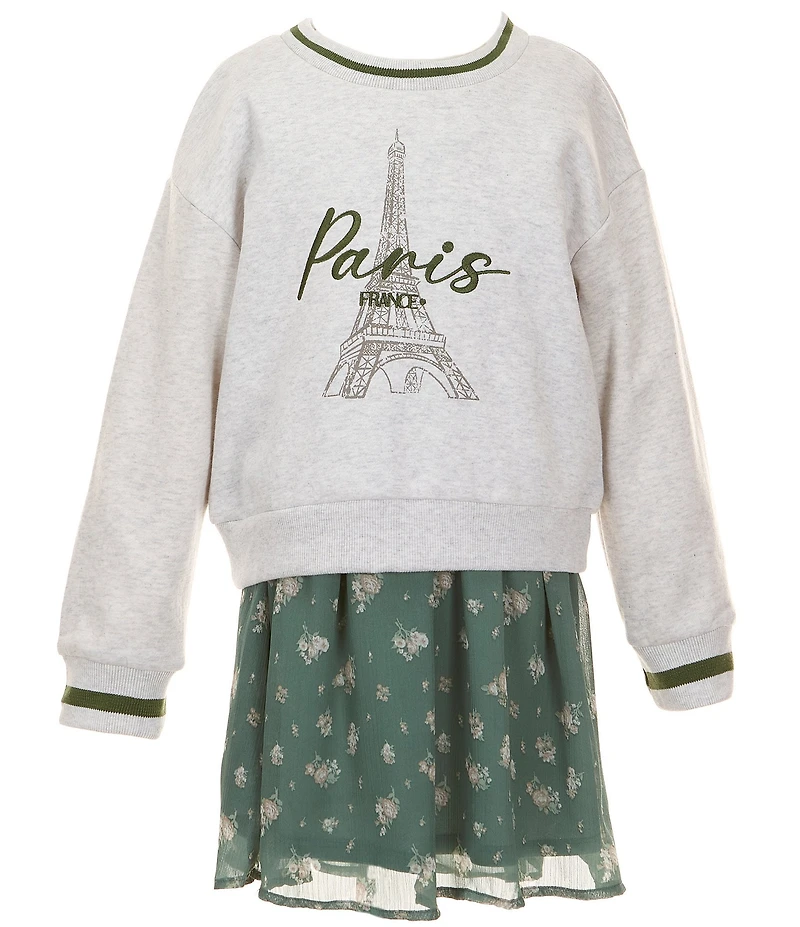 Rare Editions Big Girls Long Sleeves Graphic Sweatshirt & Chiffon Graphic Dress 2-Piece Set