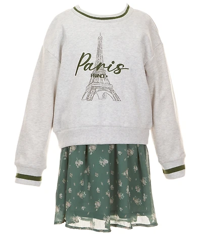 Rare Editions Big Girls Long Sleeves Graphic Sweatshirt & Chiffon Graphic Dress 2-Piece Set