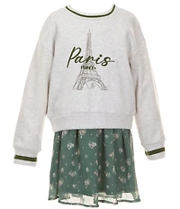 Rare Editions Big Girls Long Sleeves Graphic Sweatshirt & Chiffon Graphic Dress 2-Piece Set