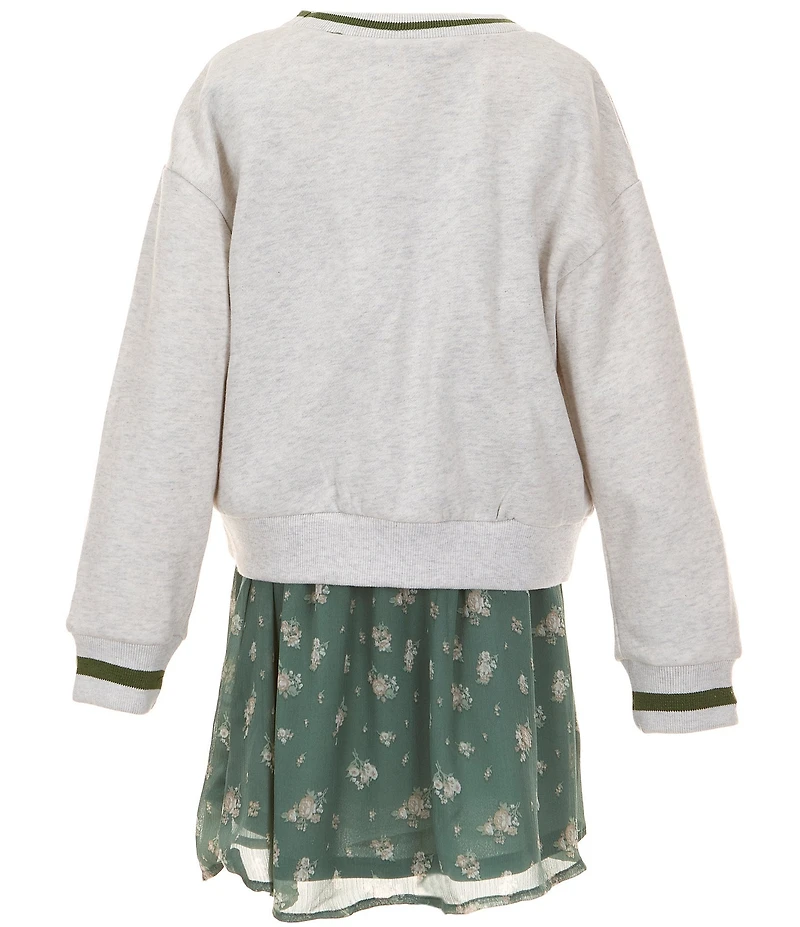 Rare Editions Big Girls Long Sleeves Graphic Sweatshirt & Chiffon Graphic Dress 2-Piece Set