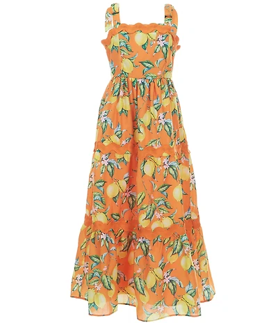 Rare Editions Big Girls Orange Lemon Print 3-Tier Ric Rac Maxi Dress
