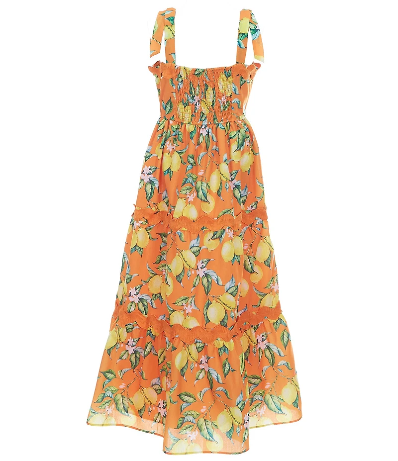Rare Editions Big Girls Orange Lemon Print 3-Tier Ric Rac Maxi Dress