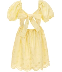 Rare Editions Big Girls Puff-Sleeve Three-Dimensional Floral-Embroidered Appliqued Fit-And-Flare Dress