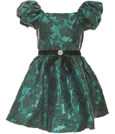 Rare Editions Big Girls Puffed-Sleeve Brocade Fit-And-Flare Dress