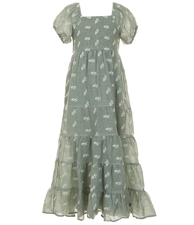 Rare Editions Big Girls Puffed-Sleeve Embroidered Gauze Dress