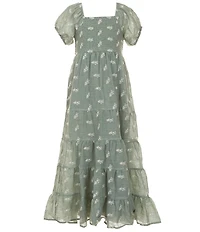 Rare Editions Big Girls Puffed-Sleeve Embroidered Gauze Dress