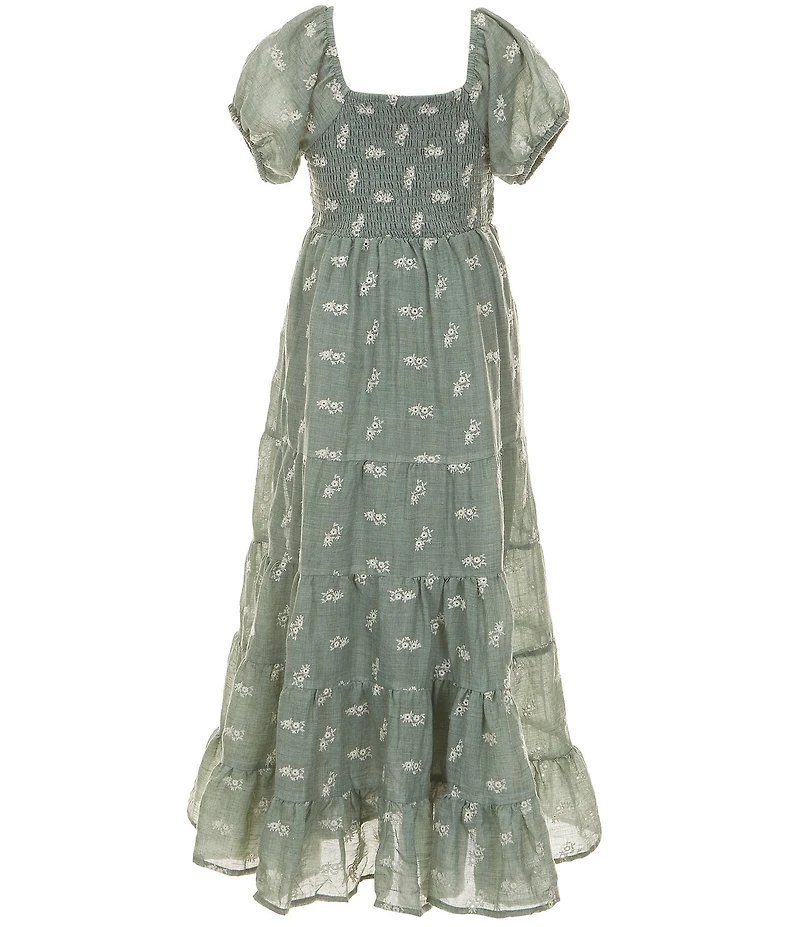 Rare Editions Big Girls Puffed-Sleeve Embroidered Gauze Dress