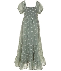 Rare Editions Big Girls Puffed-Sleeve Embroidered Gauze Dress