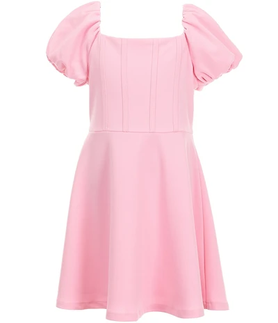 Rare Editions Big Girls Puffed-Sleeve Scuba Crepe Faux Corset Fit-And-Flare Dress