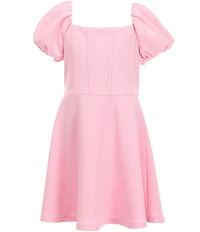 Rare Editions Big Girls Puffed-Sleeve Scuba Crepe Faux Corset Fit-And-Flare Dress