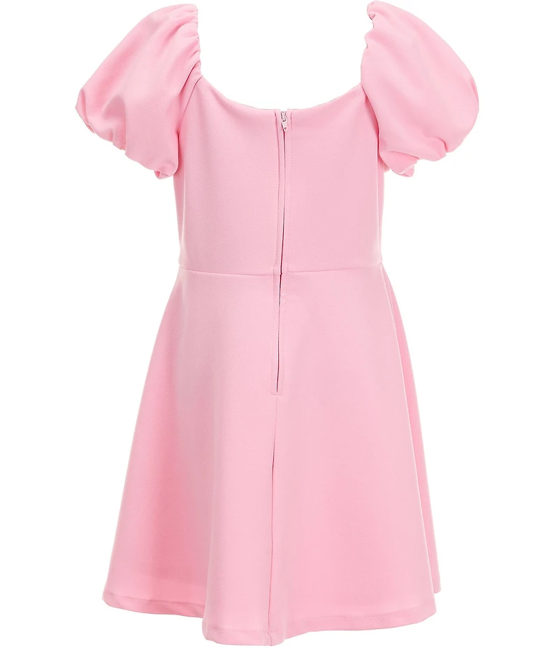 Rare Editions Big Girls Puffed-Sleeve Scuba Crepe Faux Corset Fit-And-Flare Dress