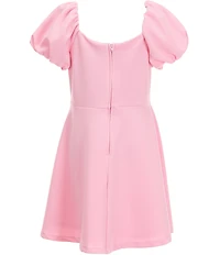 Rare Editions Big Girls Puffed-Sleeve Scuba Crepe Faux Corset Fit-And-Flare Dress