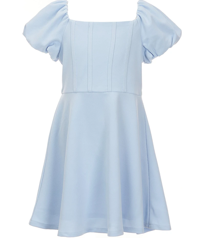 Rare Editions Big Girls Puffed-Sleeve Scuba Crepe Faux Corset Fit-And-Flare Dress