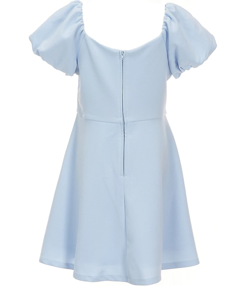 Rare Editions Big Girls Puffed-Sleeve Scuba Crepe Faux Corset Fit-And-Flare Dress