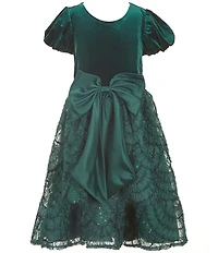 Rare Editions Big Girls Puffed-Sleeve Velvet Bodice/Sequin-Embellished Soutache-Embroidered Skirted Fit-And-Flare Dress