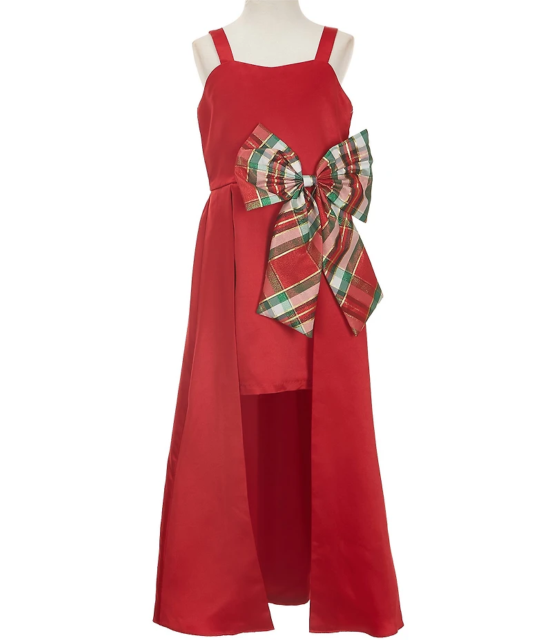 Rare Editions Big Girls Satin Sweetheart Neckline Bow Walk Through Skirt Dress