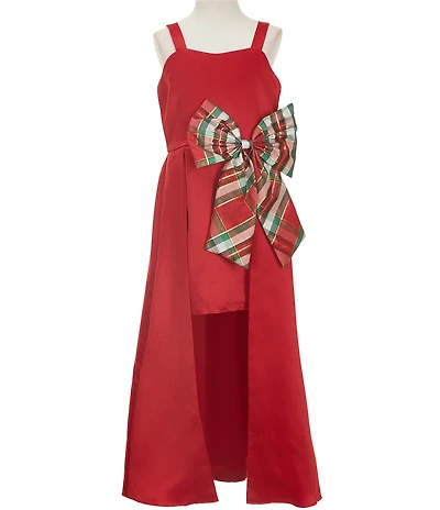 Rare Editions Big Girls Satin Sweetheart Neckline Bow Walk Through Skirt Dress