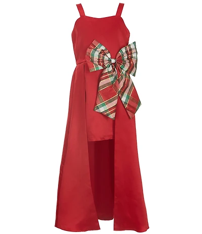 Rare Editions Big Girls Satin Sweetheart Neckline Bow Walk Through Skirt Dress