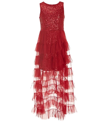 Rare Editions Big Girls Sequin-Embellished/Mesh-Overlay Walk-Through-Skirted Long Dress