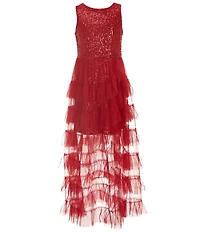 Rare Editions Big Girls Sequin-Embellished/Mesh-Overlay Walk-Through-Skirted Long Dress