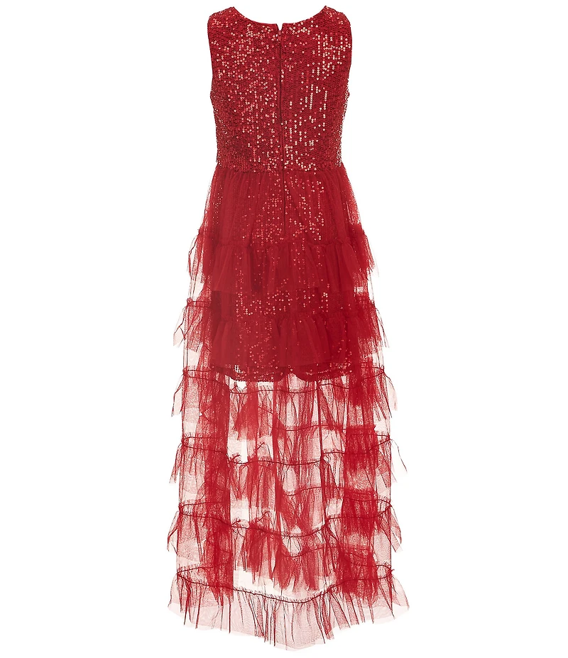 Rare Editions Big Girls Sequin-Embellished/Mesh-Overlay Walk-Through-Skirted Long Dress