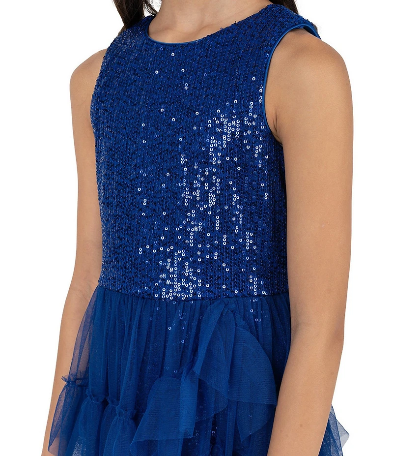 Rare Editions Big Girls Sequin-Embellished/Mesh-Overlay Walk-Through-Skirted Long Dress