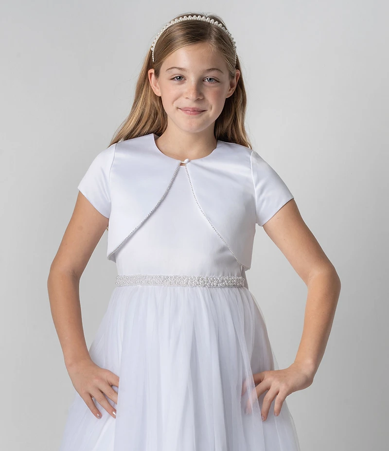 Chantilly Place Big Girls Short Sleeve Bead-Embellished Satin Bolero Jacket