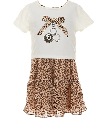 Rare Editions Big Girls Short Sleeve Bow Graphic Cheetah Print Chiffon Dress
