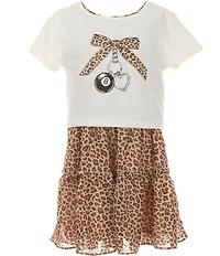 Rare Editions Big Girls Short Sleeve Bow Graphic Cheetah Print Chiffon Dress