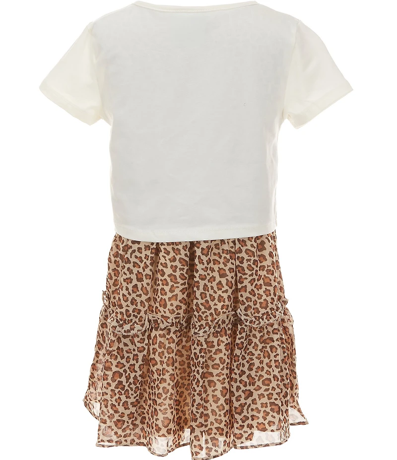 Rare Editions Big Girls Short Sleeve Bow Graphic Cheetah Print Chiffon Dress