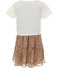 Rare Editions Big Girls Short Sleeve Bow Graphic Cheetah Print Chiffon Dress