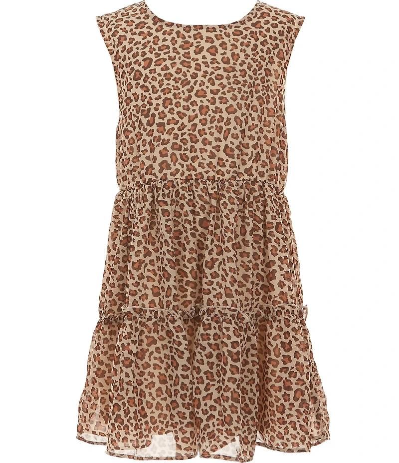 Rare Editions Big Girls Short Sleeve Bow Graphic Cheetah Print Chiffon Dress