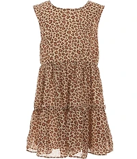 Rare Editions Big Girls Short Sleeve Bow Graphic Cheetah Print Chiffon Dress