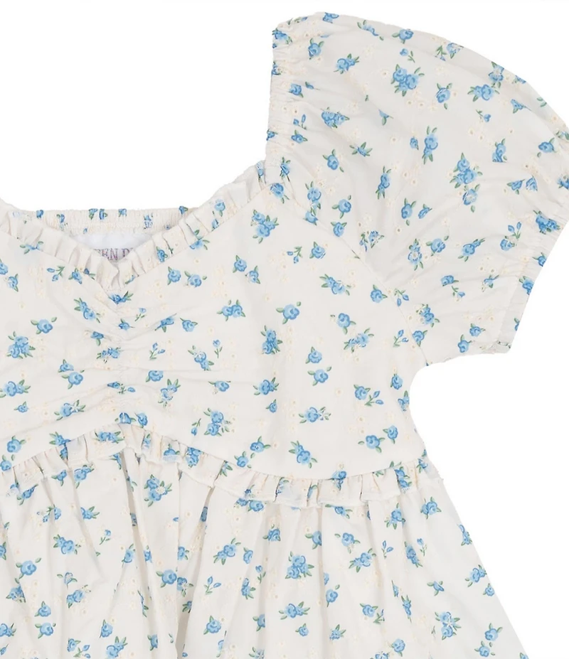 Rare Editions Big Girls Short-Sleeve Floral Printed Top, & Butterfly Denim Jeans Set