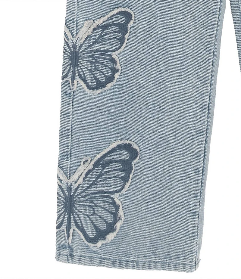 Rare Editions Big Girls Short-Sleeve Floral Printed Top, & Butterfly Denim Jeans Set