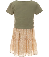 Rare Editions Big Girls Short-Sleeve Goose-Motif Popover Knit Bodice/Printed Chiffon Skirted Dress