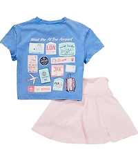 Rare Editions Big Girls Short Sleeve Travel Motif Graphic T-Shirt & Solid Skort Set